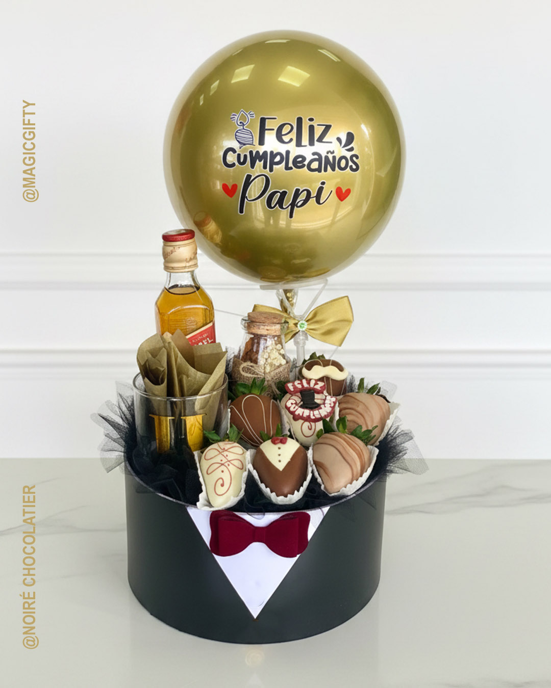 Globo Box Feliz Cumple Papi Brindis y Fresas Gourmet