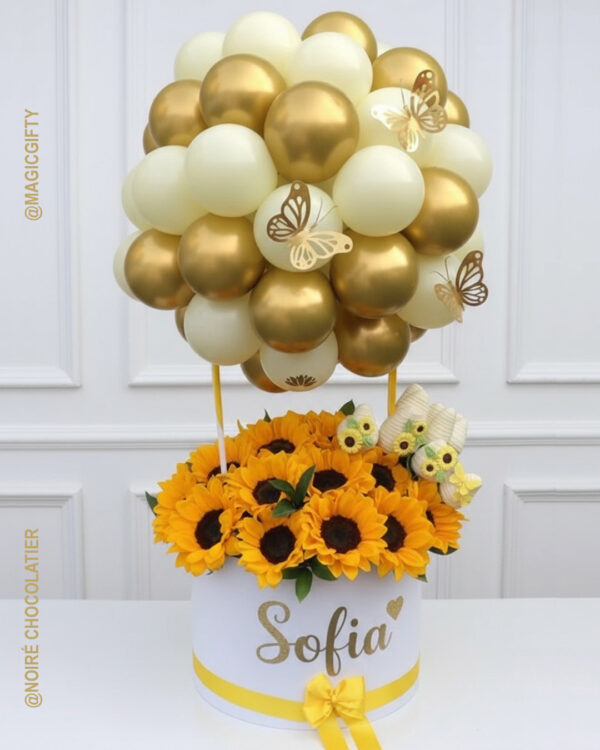 Arreglo Sofía Girasoles con Globo Mariposas