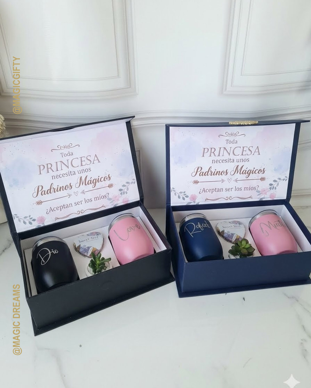 Elegante Box para pedir a los Padrinos con mensaje interior y regalos coordinados. - Imagen 2